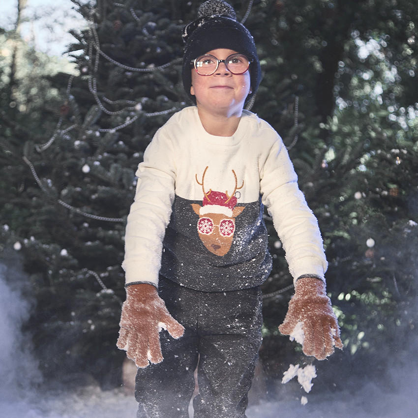 Jersey de punto forrado de terciopelo con motivo de reno de Navidad para niño 