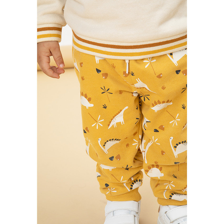 Conjunto en lana de sudadera + pantalón de chándal con estampado de dinosaurios para bebé niño 