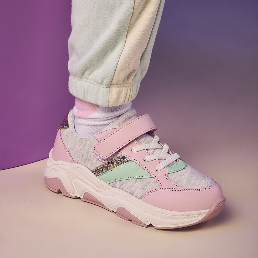 Zapatillas deportivas con cordones elásticos y velcro para niña 