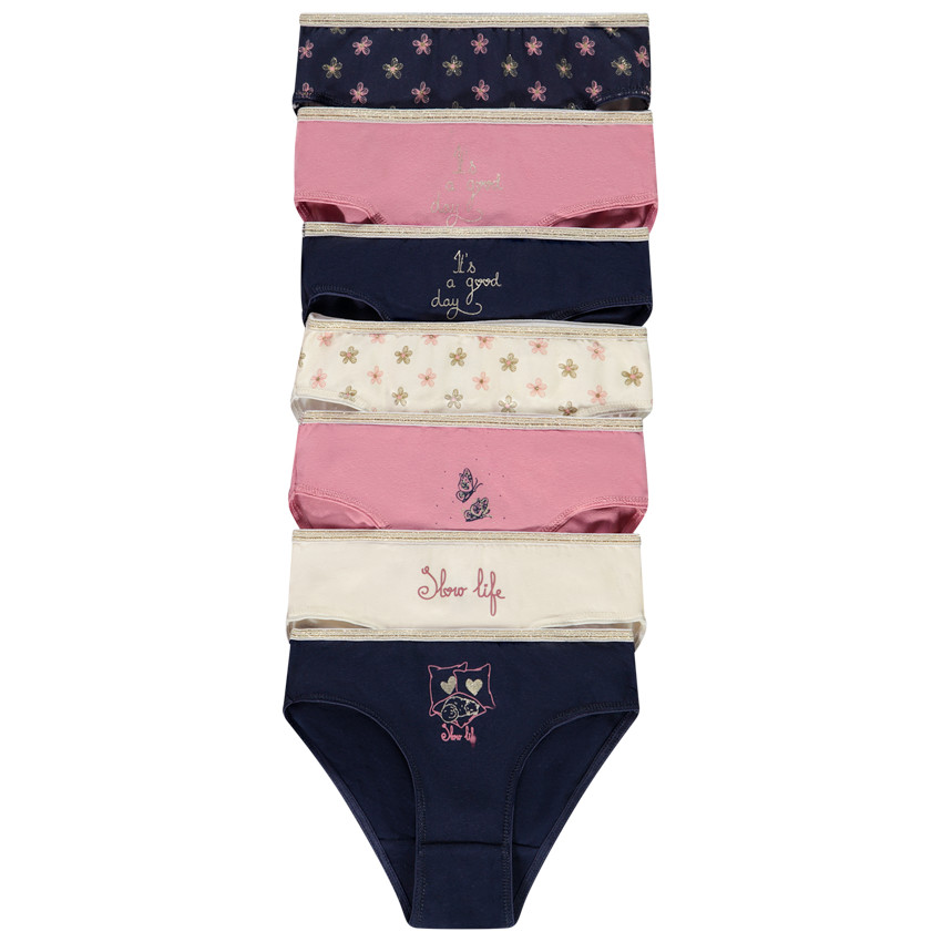 Pack de 7 bragas de punto con estampado fantasía para niña Main Pack de 7 bragas de punto con estampado fantasía para niña