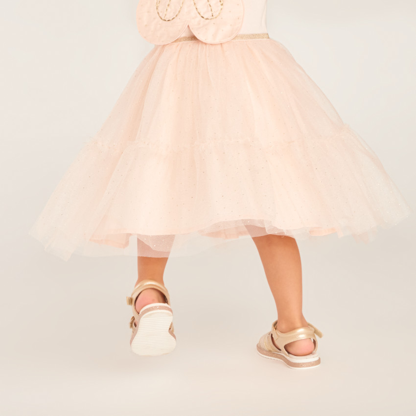 Robe de dos bretelles en tissu mélange effet 2-en-1 avec ailes de papillon pour bébé fille. 