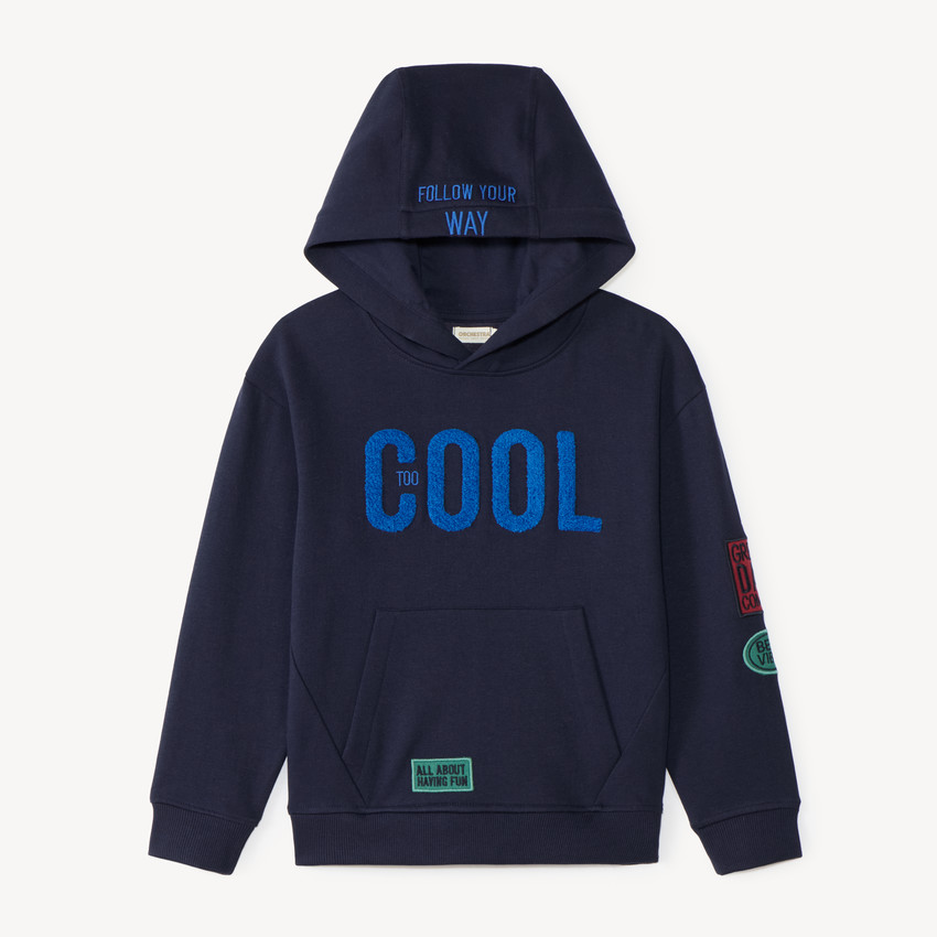 Sudadera con capucha para niño con bordado de felpa. 