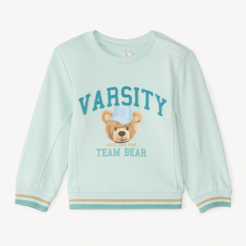 Sudadera de felpa con estampado y parche de bucle para bebé niño. 