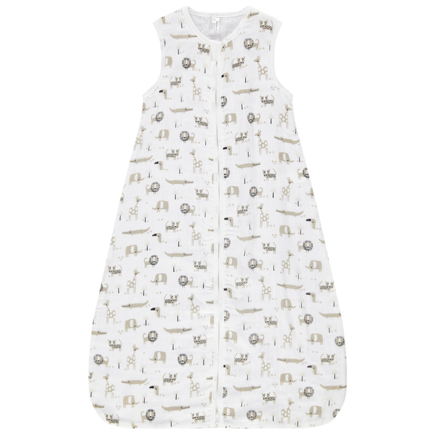 saco de dormir sin mangas en algodon bio estampado animales de la jungla 