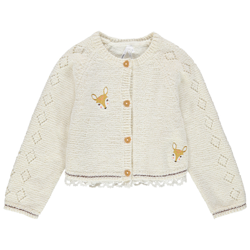 Chaqueta en mailla con cervatillos bordadso y acabado encaje 