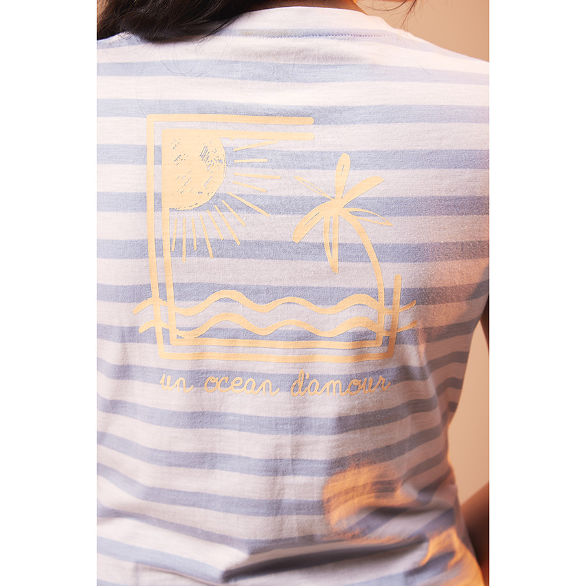 Camiseta de embarazo de manga corta en punto flameado con rayas 