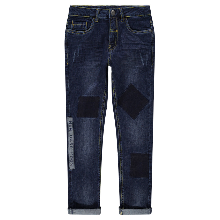 Júnior - Vaquero de efecto desgastado con parches e inscripciones estampadas 