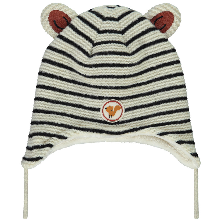 Gorro de punto rayado con insignia de ardilla para bebé niño 