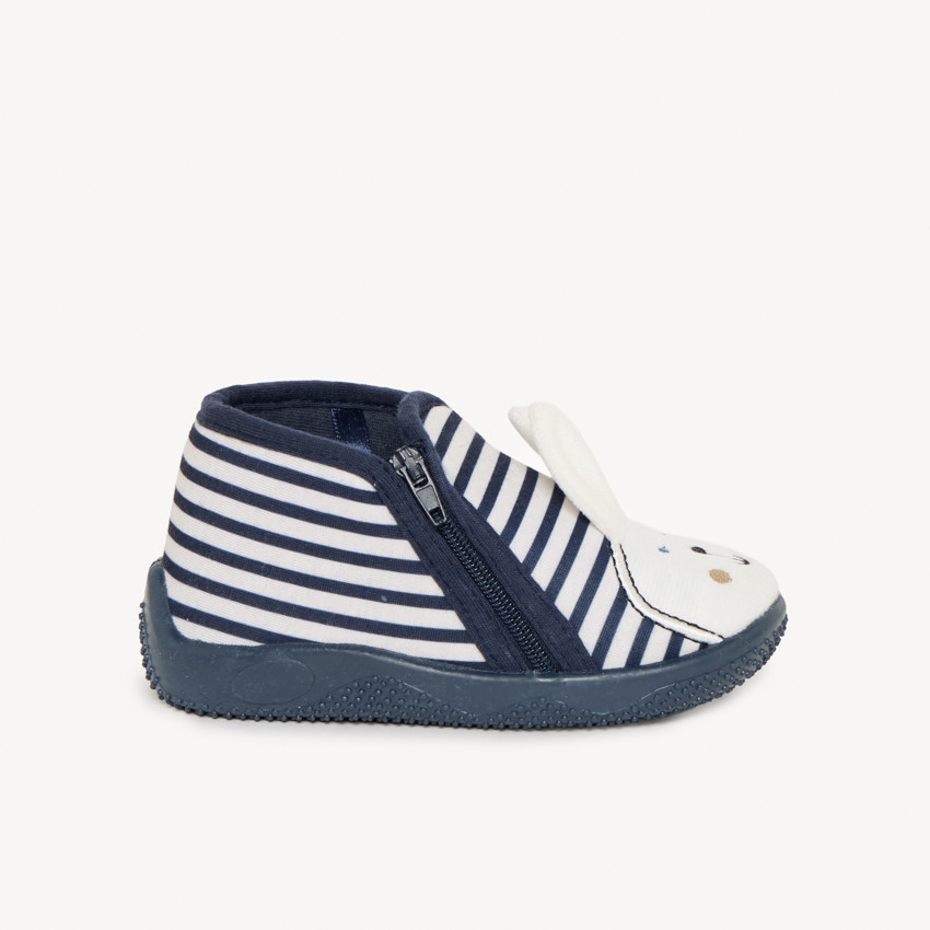 Pantuflas tipo botín con rayas y parche motivo conejo para bebé 