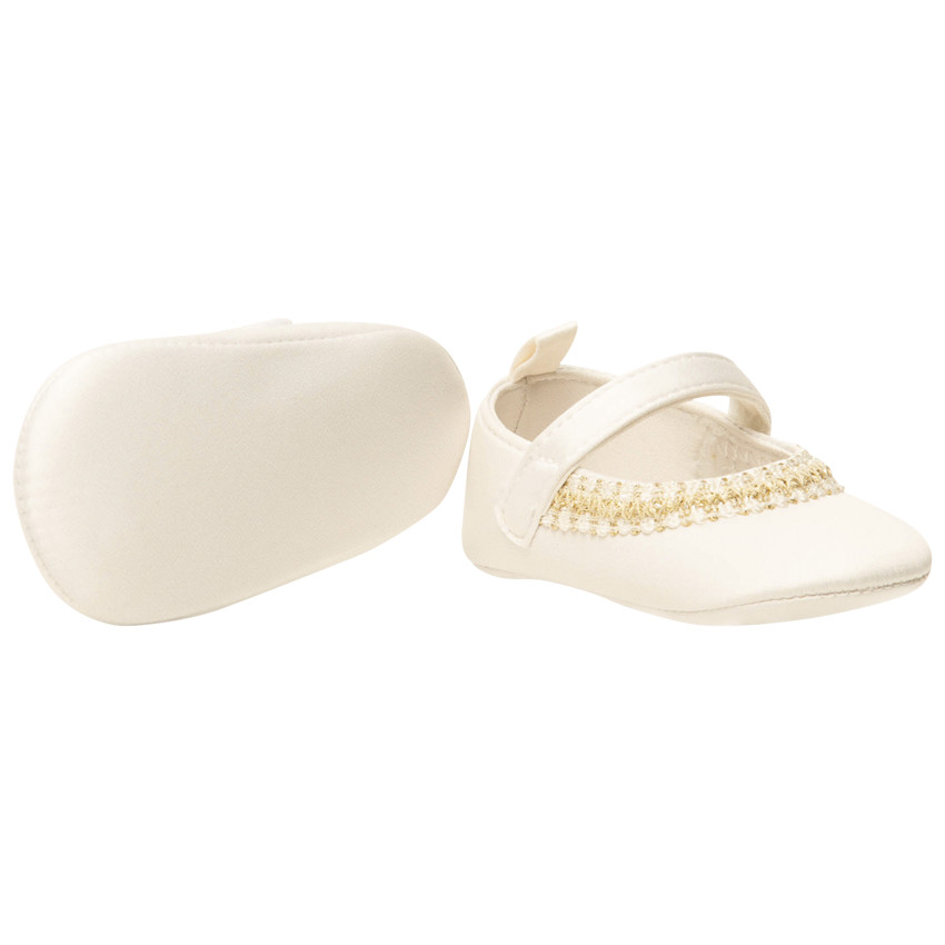 Merceditas de satén de ceremonia con bordado para bebé niña 