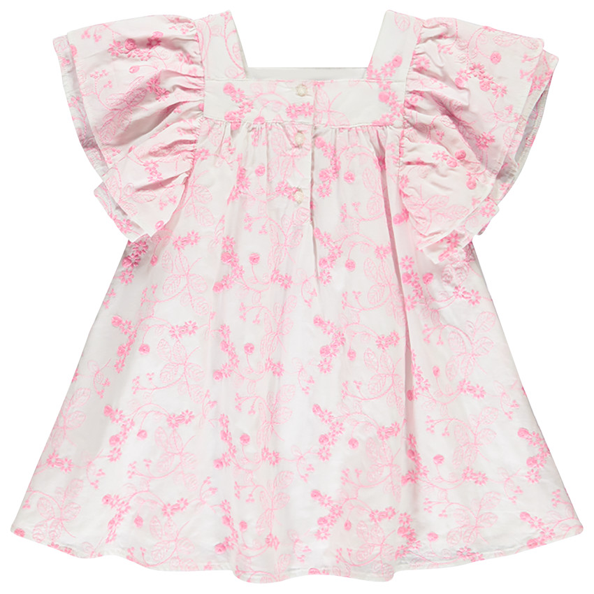 Vestido de manga corta en bordado inglés para niña.  Additional Vestido de manga corta en bordado inglés para niña.