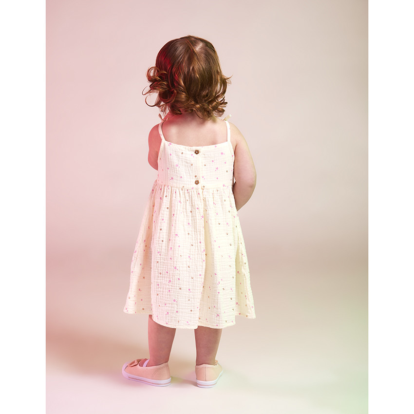 Vestido de tirantes de gasa de algodón con estampado de flores para niña bebé 