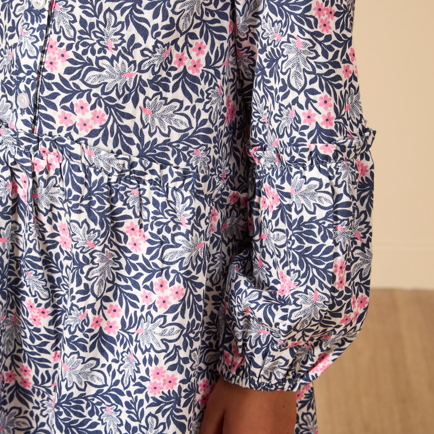 Vestido de manga larga de gasa de algodón con estampado floral para niña 