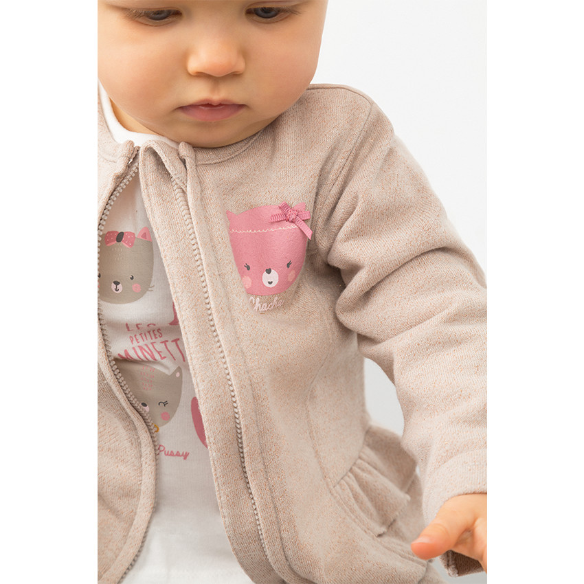 Conjunto de 3 piezas con camiseta estampada, chaqueta con cremallera y pantalón de muletón 