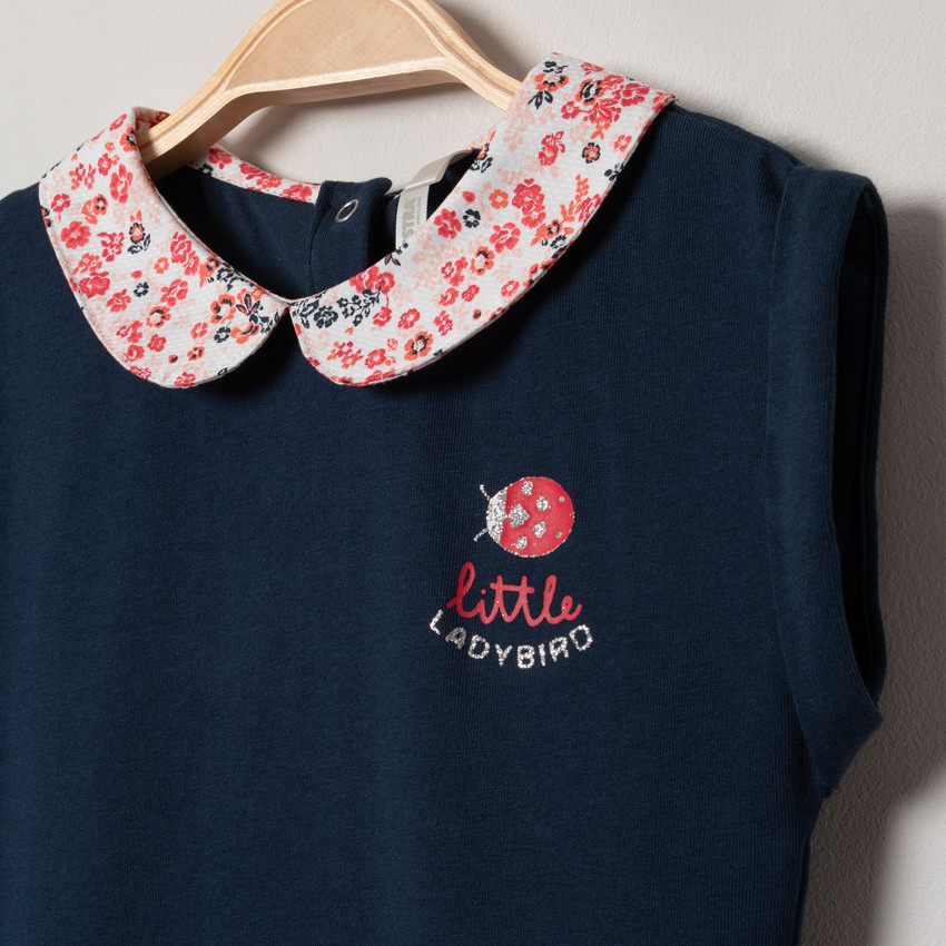 Robe manches courtes effet 2 en 1 à col Claudine et imprimé floral 