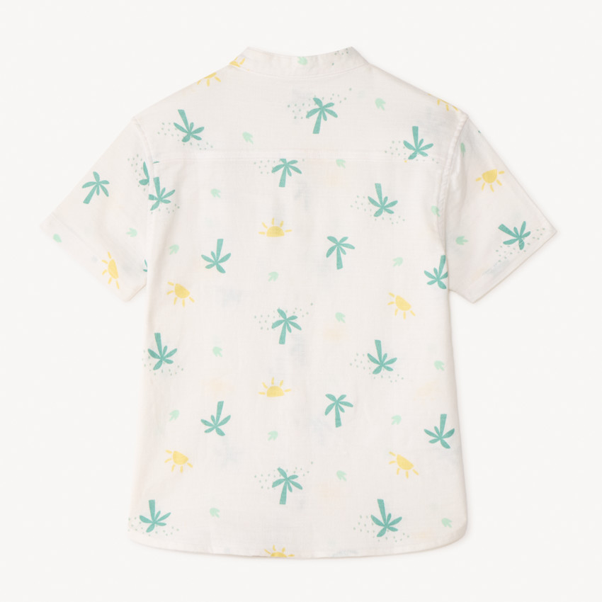 Camisa de manga corta con cuello mao y estampado de palmeras para niño 