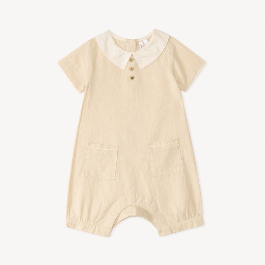 Ramona corta de lino con cuello Claudine para bebé niño 