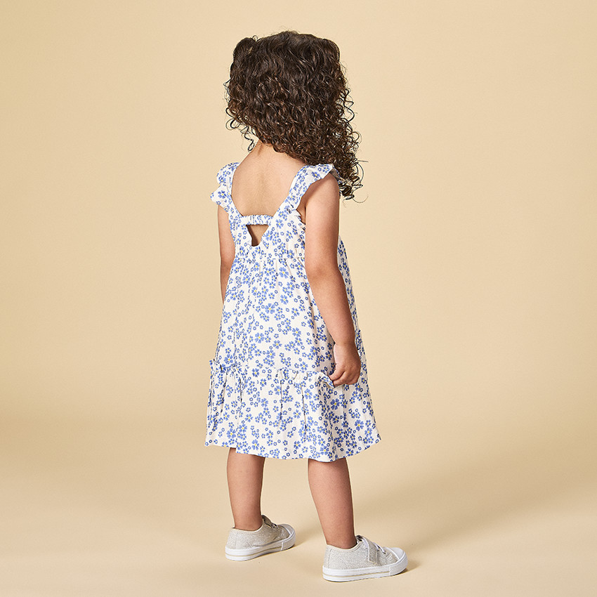 Vestido de tirantes con volantes e impresión floral para bebé niña 