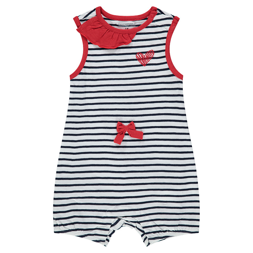 Mono corto con volante en el cuello y lazo rojo 