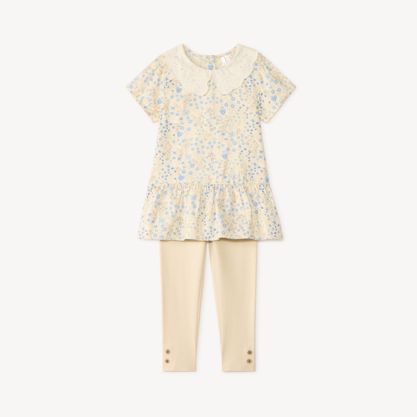 Conjunto de 2 piezas: blusa + leggings floreados para bebé niña 