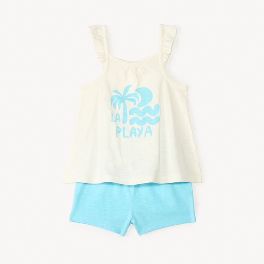 Conjunto corto de 2 piezas con blusa de tirantes con volantes + short para bebé niña 