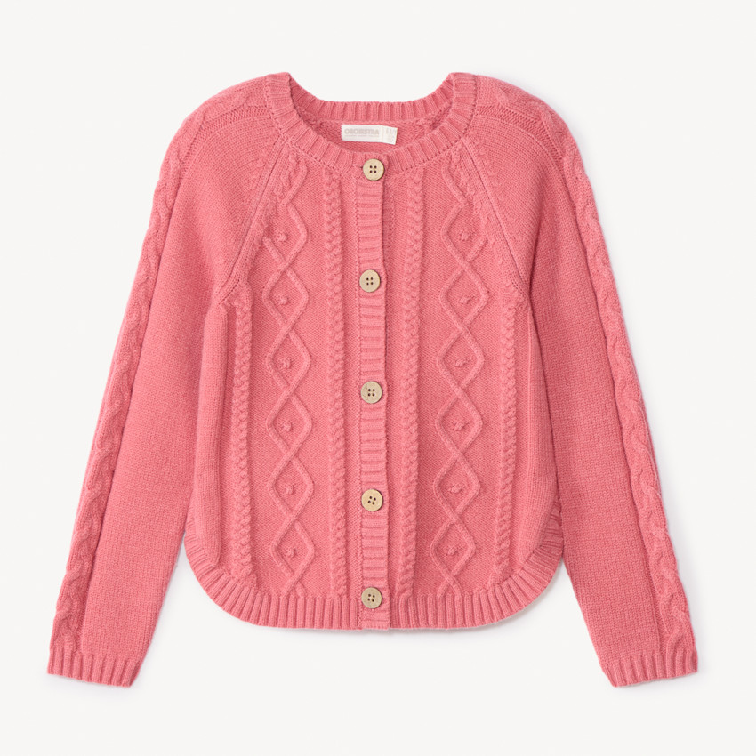 Chaqueta de manga larga de punto trenzado liso para niña 