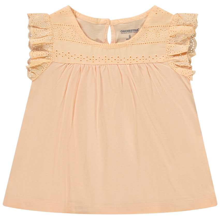 Camiseta manga corta con bordado inglés para niña 