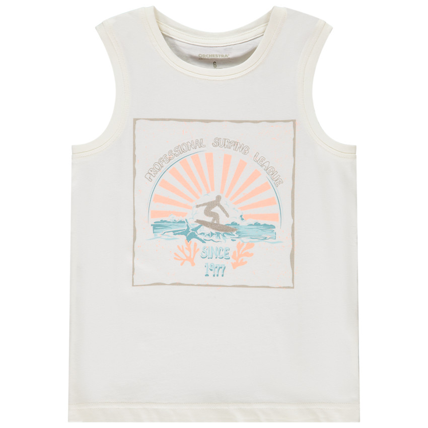 Camiseta sin mangas con estampado y bordado de surfista para niño 