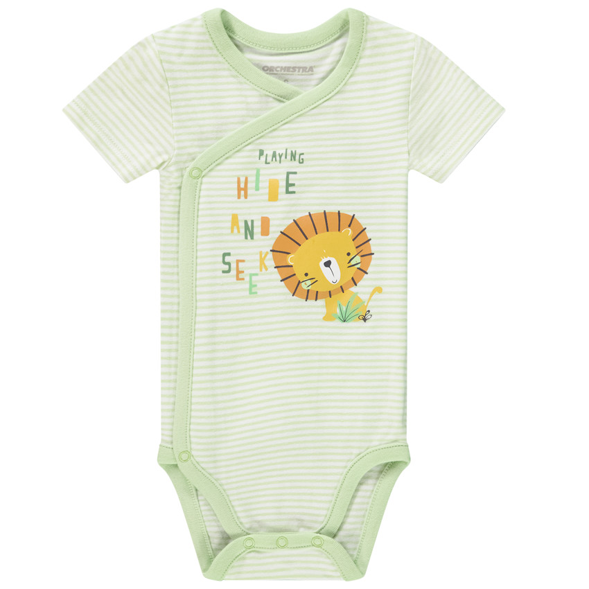 Lote de 5 bodies manga corta león para bebé niño con diferentes aperturas según la edad 