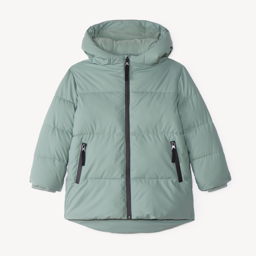 Chaqueta larga con capucha para niño, forrada de micropolar. 
