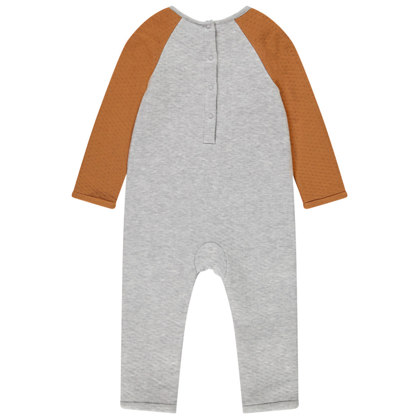 Mono largo en doble jersey con print y bordados de osito para bebé niño 