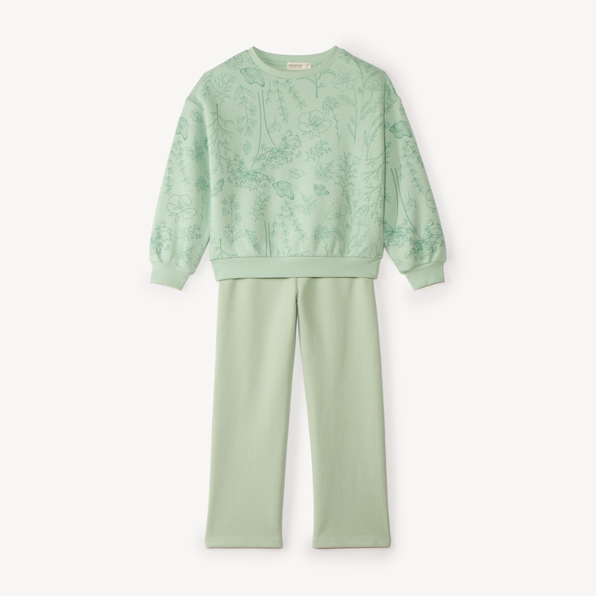 Conjunto de chándal de niña de felpa cepillada con estampado de flores 
