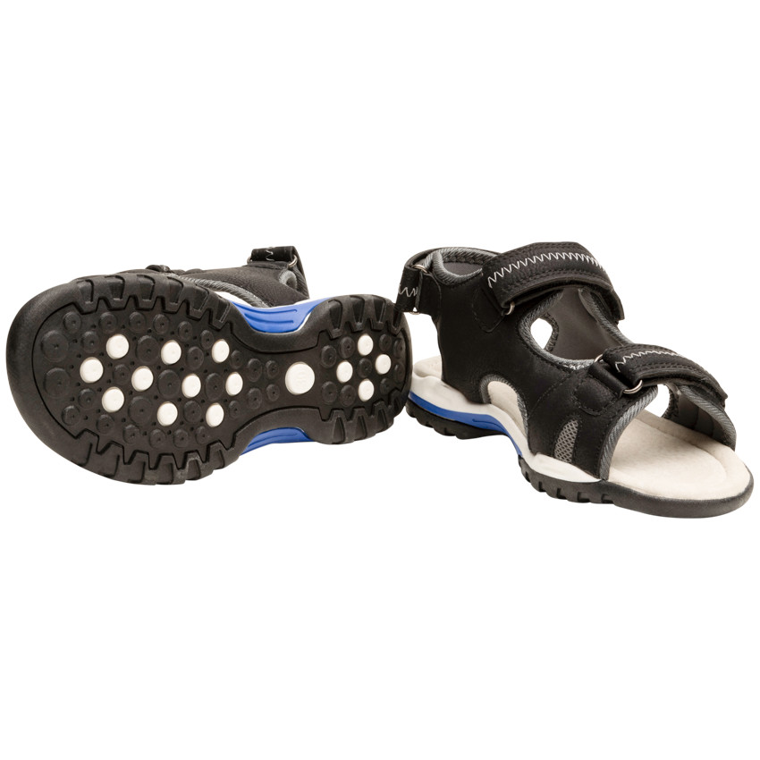 Sandalias de velcro en cuero sintético con detalles azules para niño 