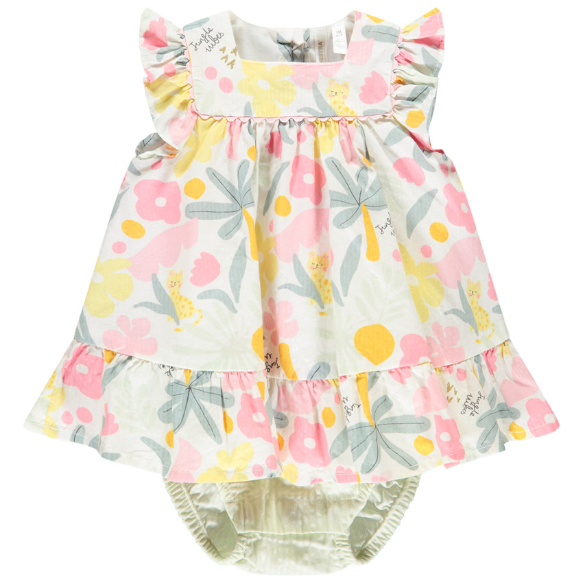 Vestido combinado de seersucker estampado jungle para bebé niña 