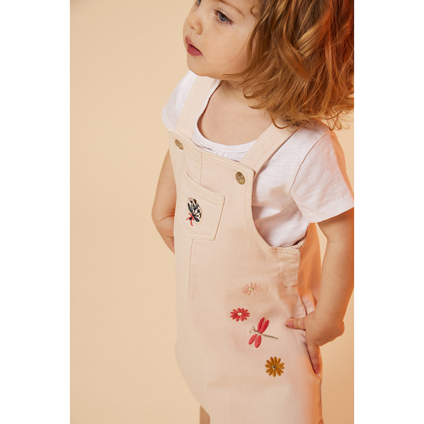 Vestido de denim con bordados de flores para bebé niña 