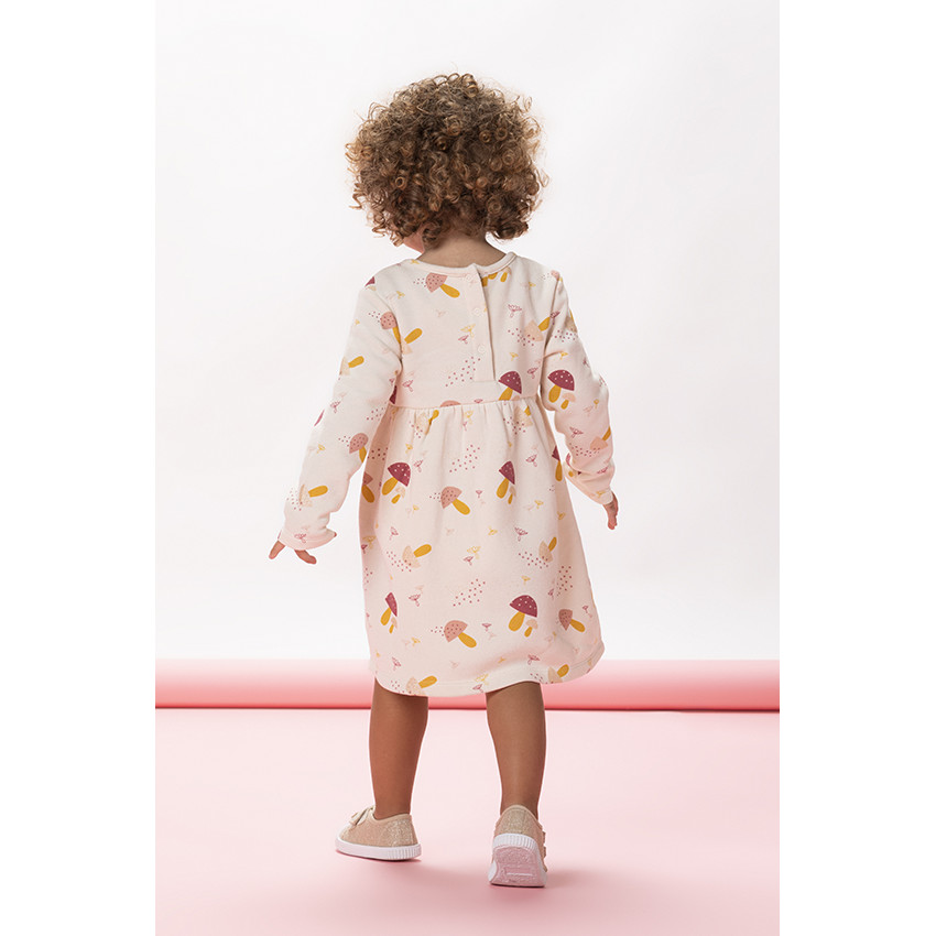 Vestido de manga larga fleece con lazo fantasía y con estampado de champiñones para bebé niña 