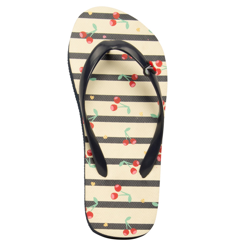 Chanclas rayadas con parche de cerezas para niña con tira ajustable según la edad 