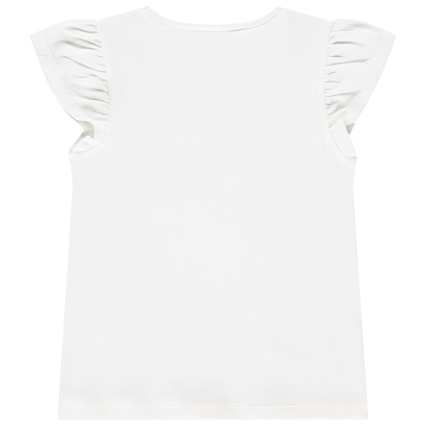 Camiseta de manga corta con volantes y estampado fantasía para niña 