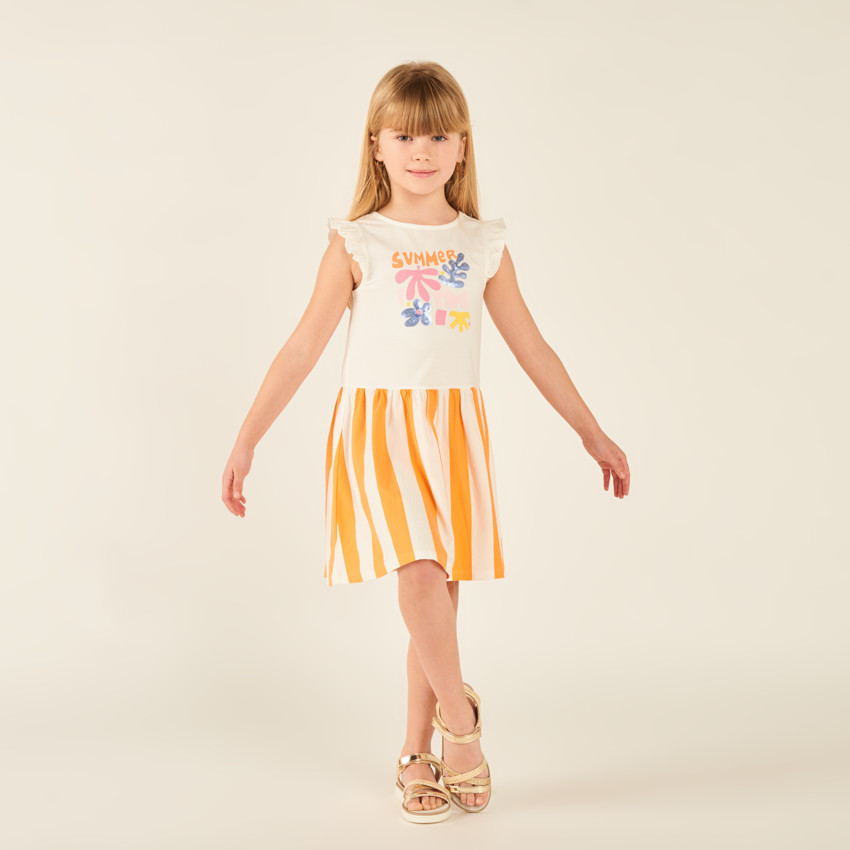 Vestido sin mangas 2 en 1 con parte inferior a rayas para niña 