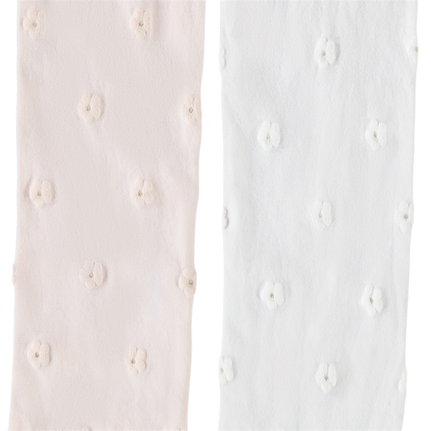 Lot de 2 collants fins avec motif fleuri en relief pour bébé fille 