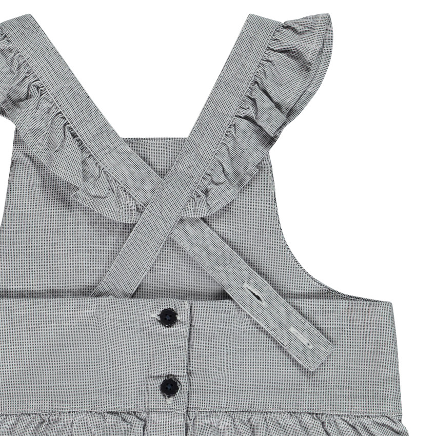 Salopette corta mini cuadros y bordados para niña bebé 