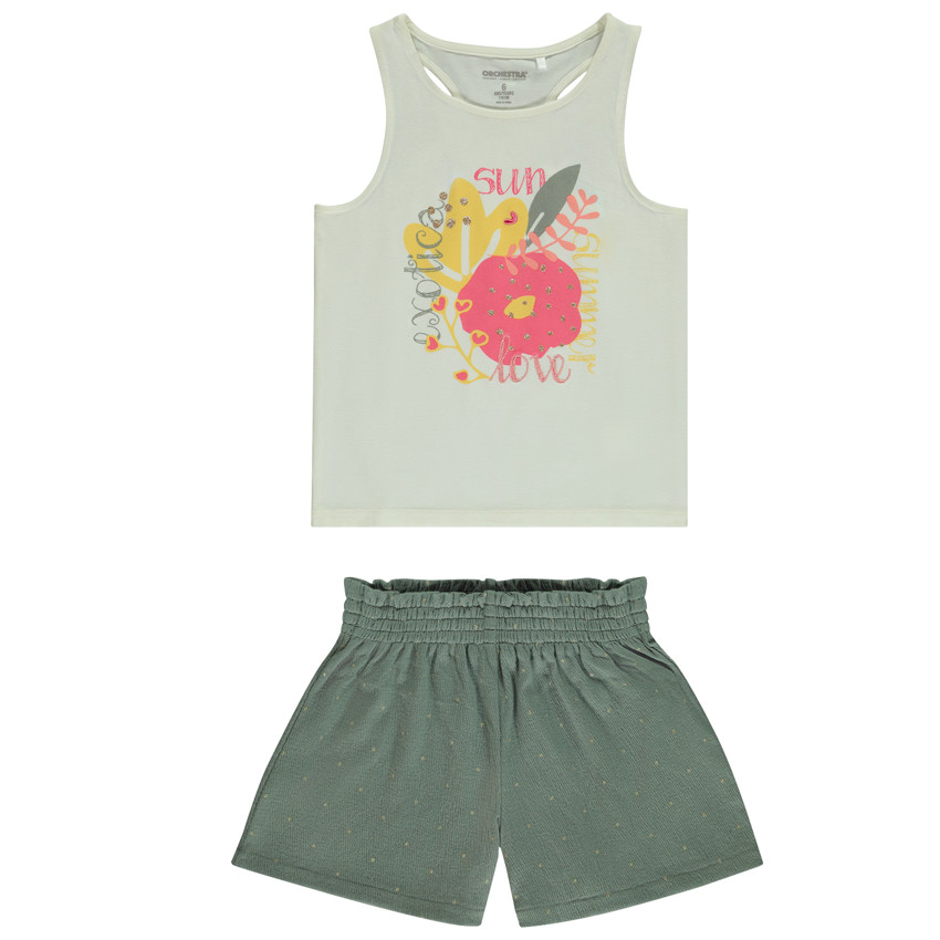 Conjunto de blusa sin mangas y short estampado para niña 