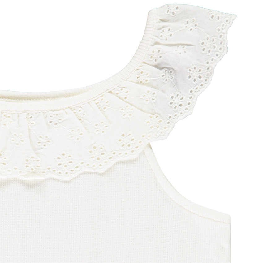 Camiseta sin mangas con volante en brodería inglesa para niña 