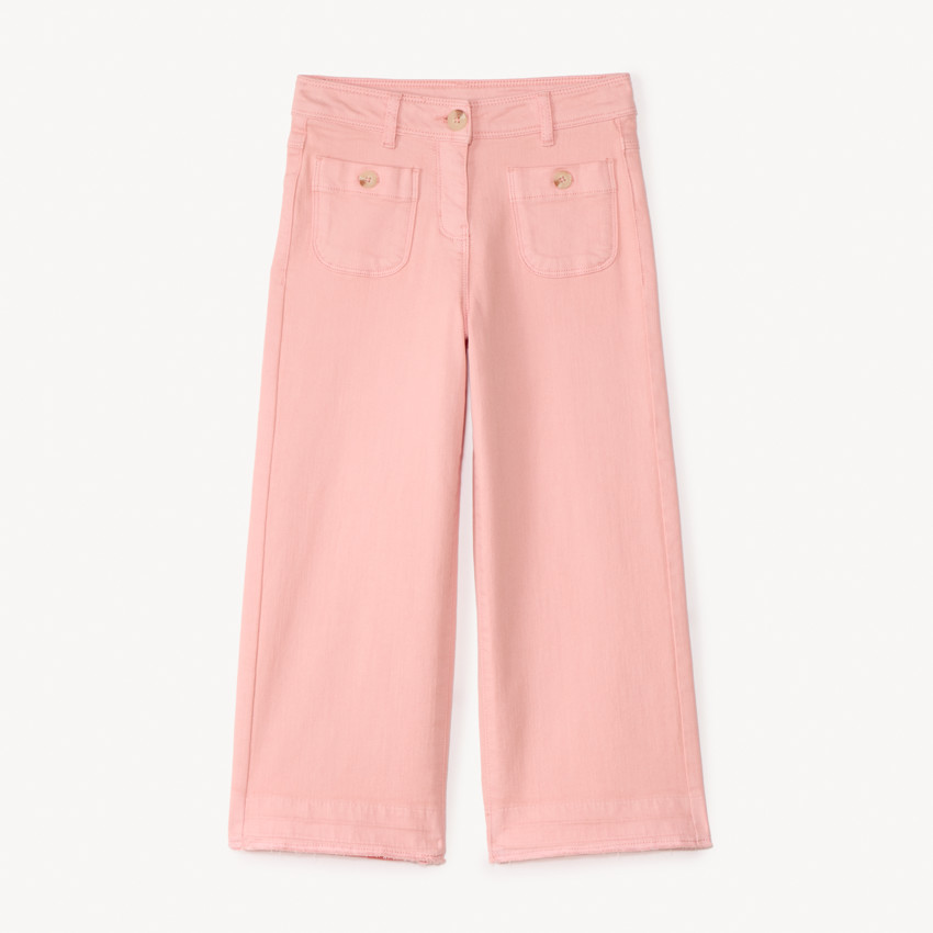 Jean ancho liso con botones de imitación de cuerno para niña 