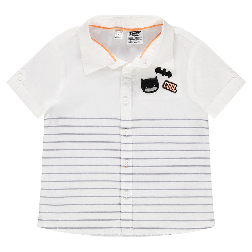 Camisa de manga corta de algodón con parche de Batmen y rayas estampadas 