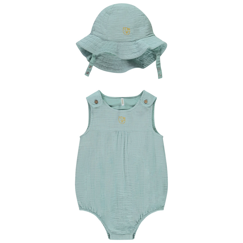 Combinaison corta sin mangas con bordado + gorro para bebé niño 