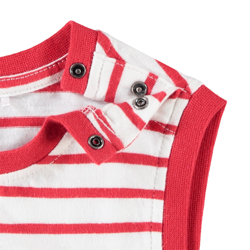 Conjunto camiseta sin mangas de rayas + short liso para bebé niño 