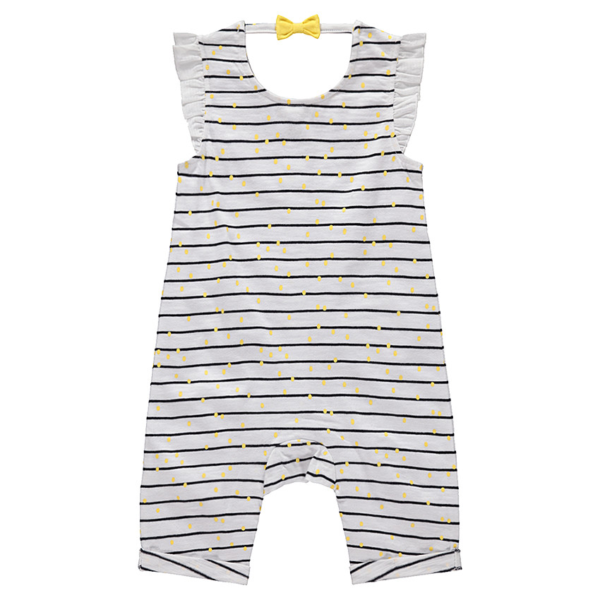 Mono corto de rayas y lunares con parche de limón y lazo en la espalda 