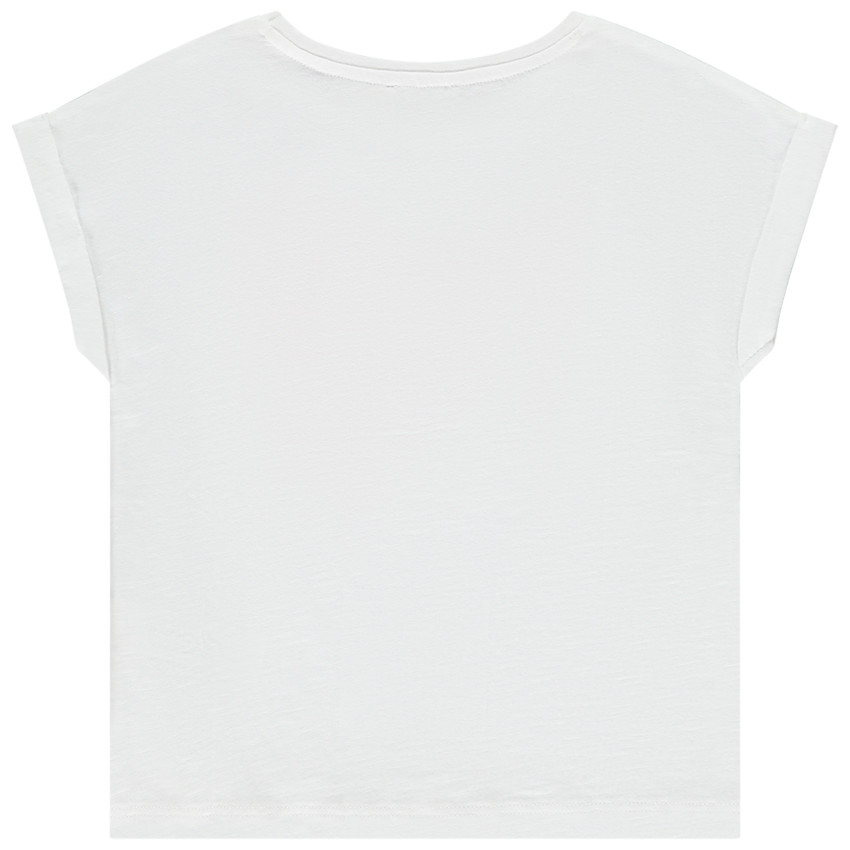 Camiseta de manga corta unicolor con bordado y lentejuelas para niña 