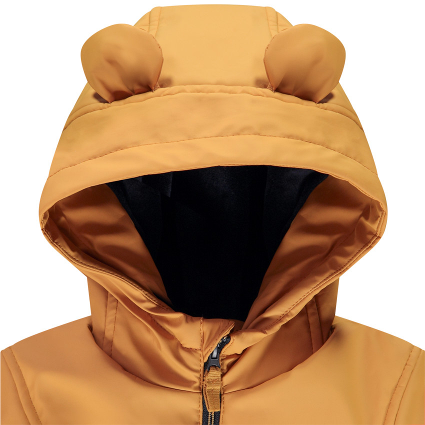 Parka de goma forrada de terciopelo con capucha divertida para bebé niño 